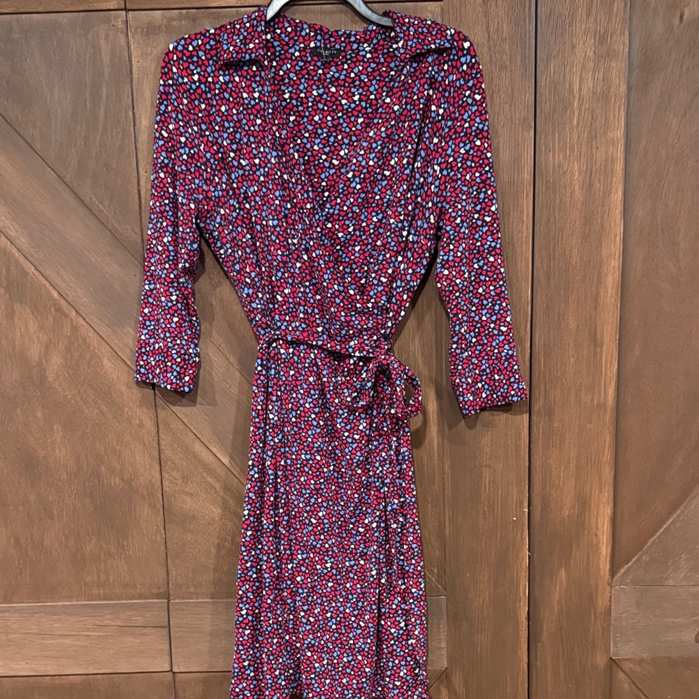 Talbots Burgundy and Blue heart Patterned Long Sleeve Dress